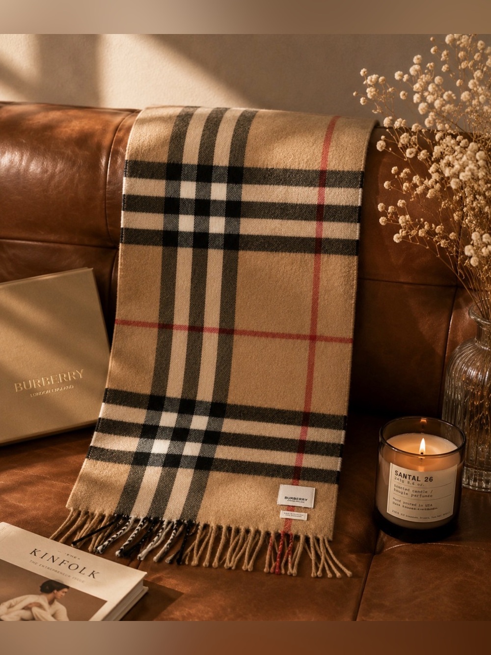 Burberry Scarf 100 % Cashmere Plaid Giant Icon Camel Check Size 168x30